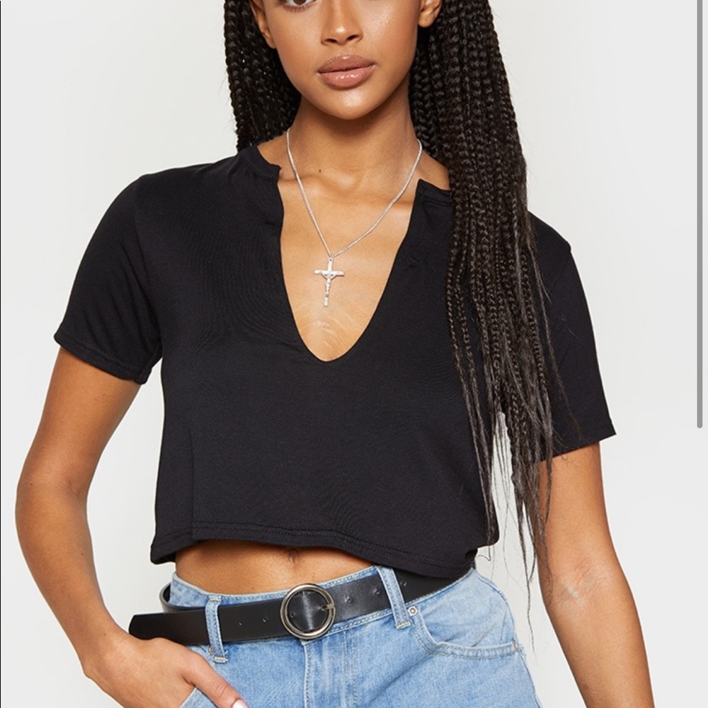 NWOT PLT Black v neck crop top